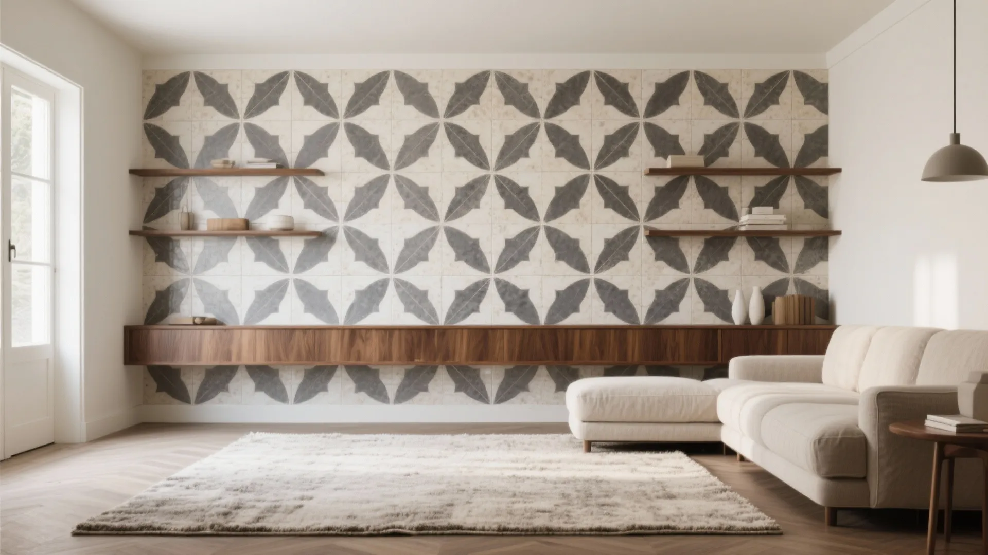 Patterned Encaustic-Style Tiles for a Focal Wall