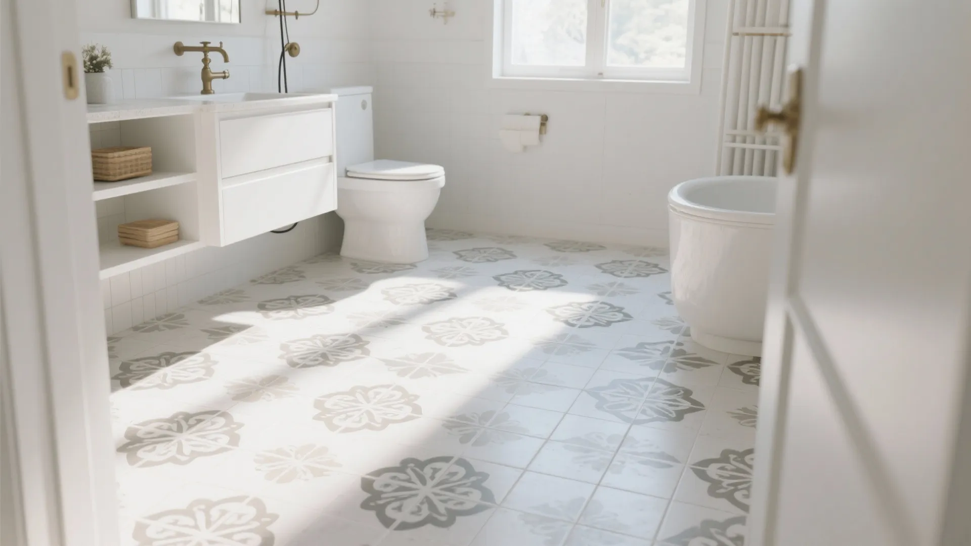 10. Patterned White Cement Tiles