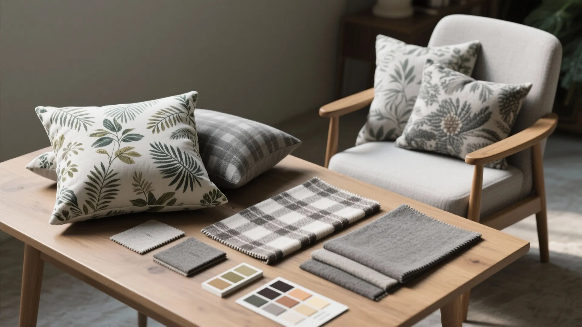 5. Patterned cushions and grey chairs: playful balance