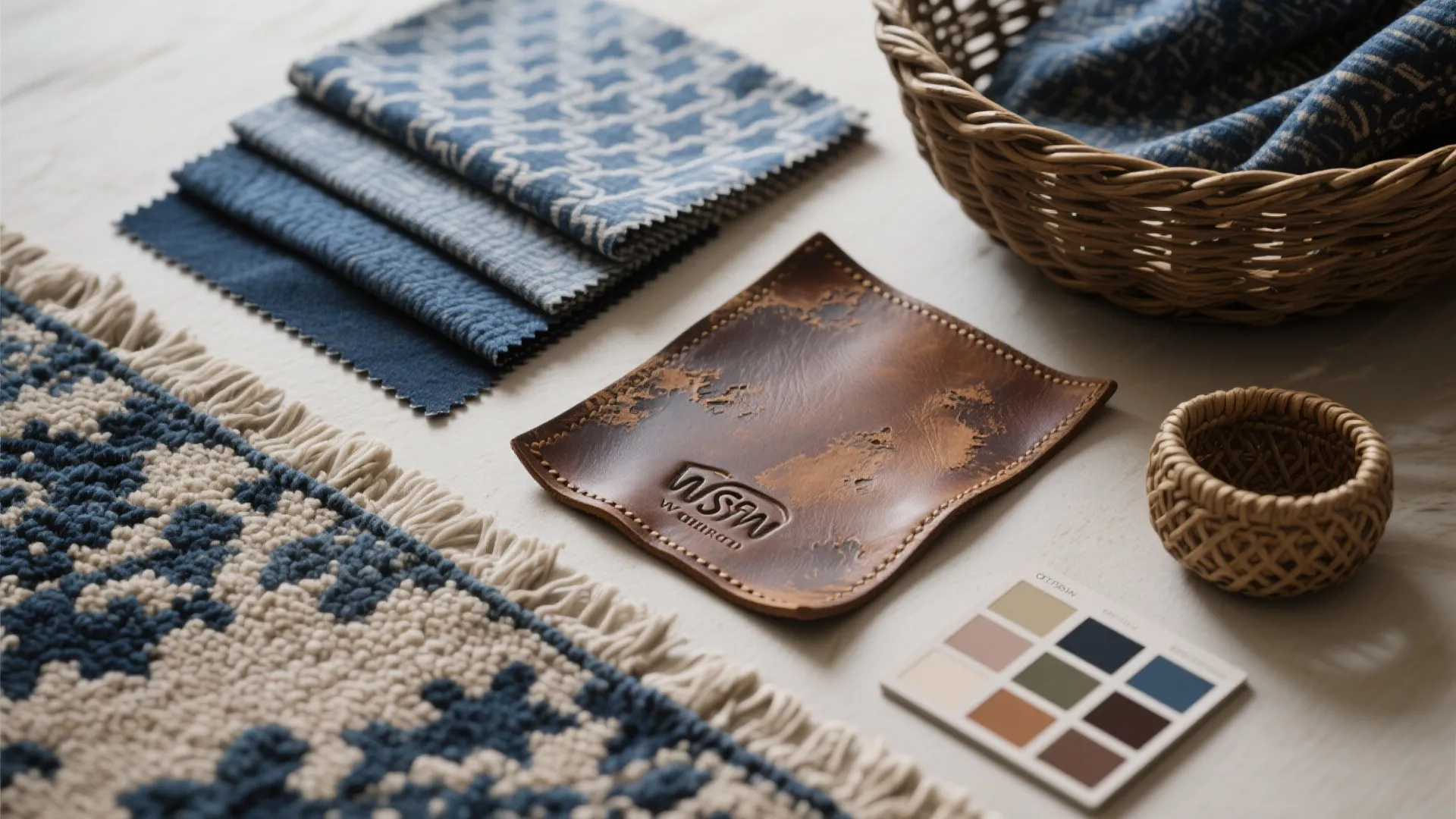 3. Mix Patterns: Blue Prints with Brown Leather