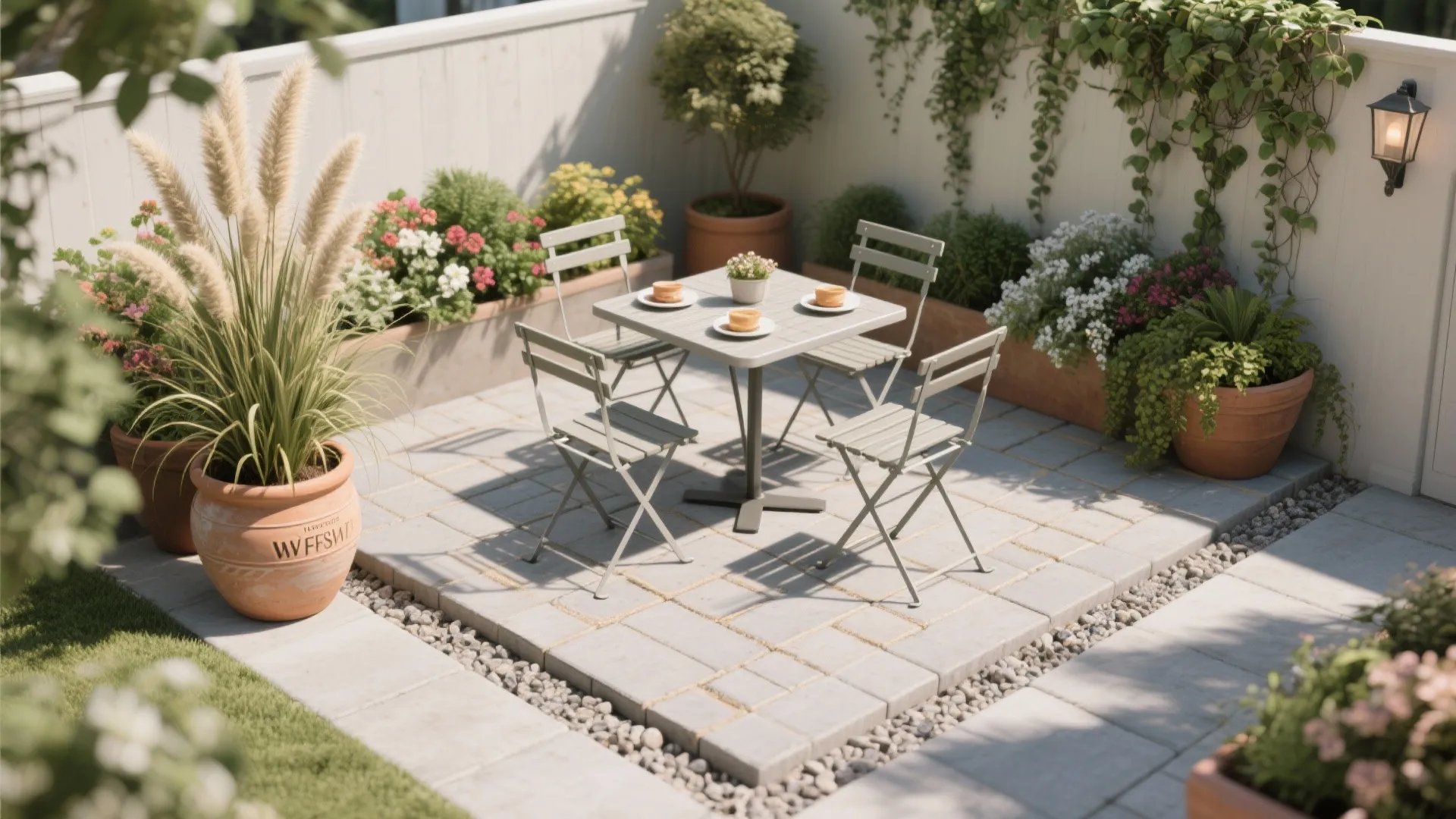 Modular paver patio and container greenery