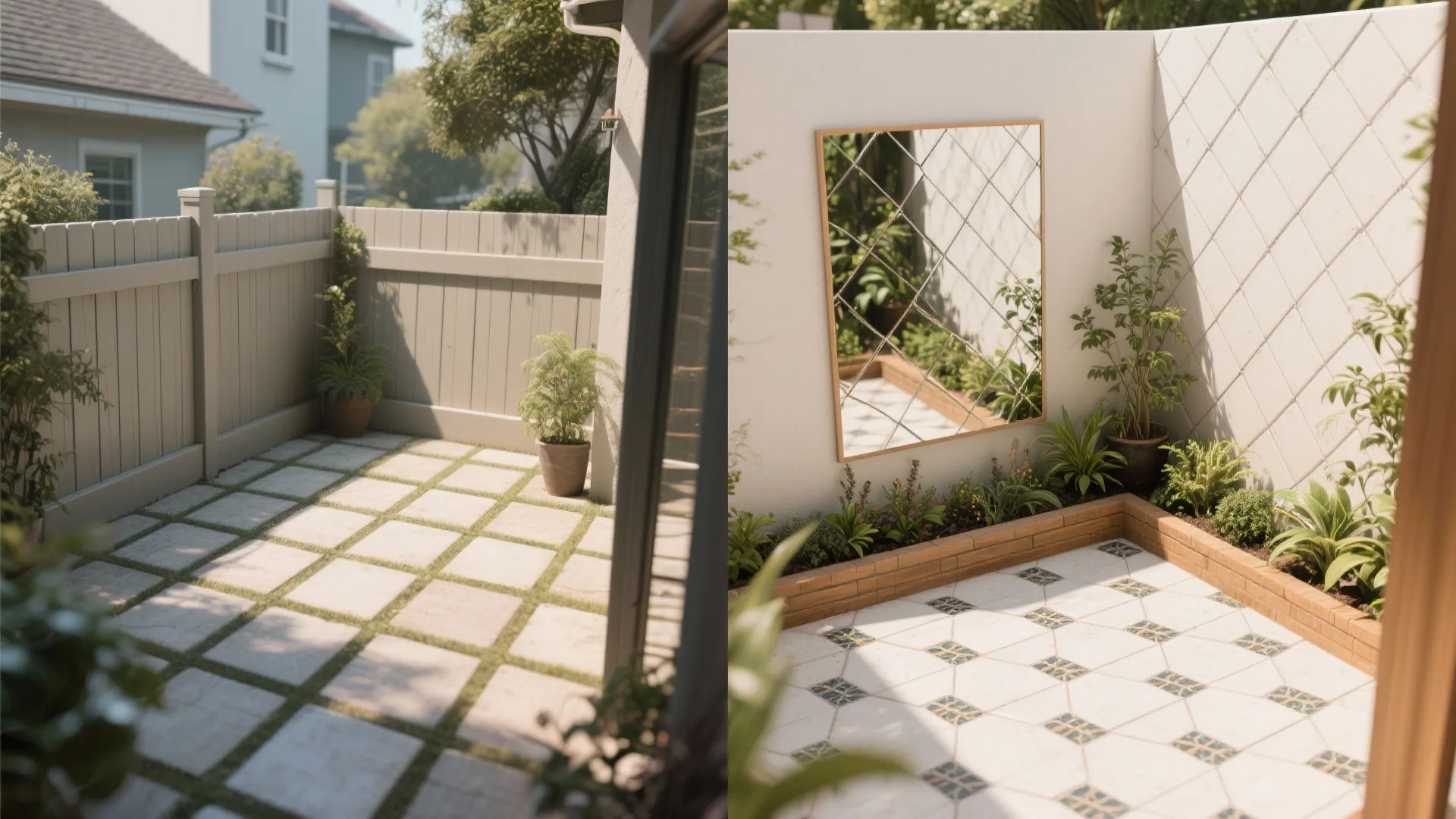 4. Use Mirrors, Tiles, and Paving Patterns to Expand Perception
