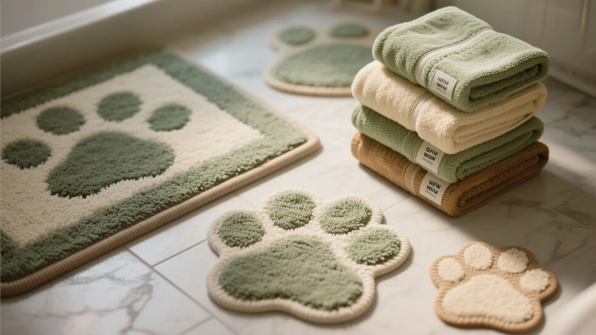 2. Paw-Print Rugs and Washable Textiles