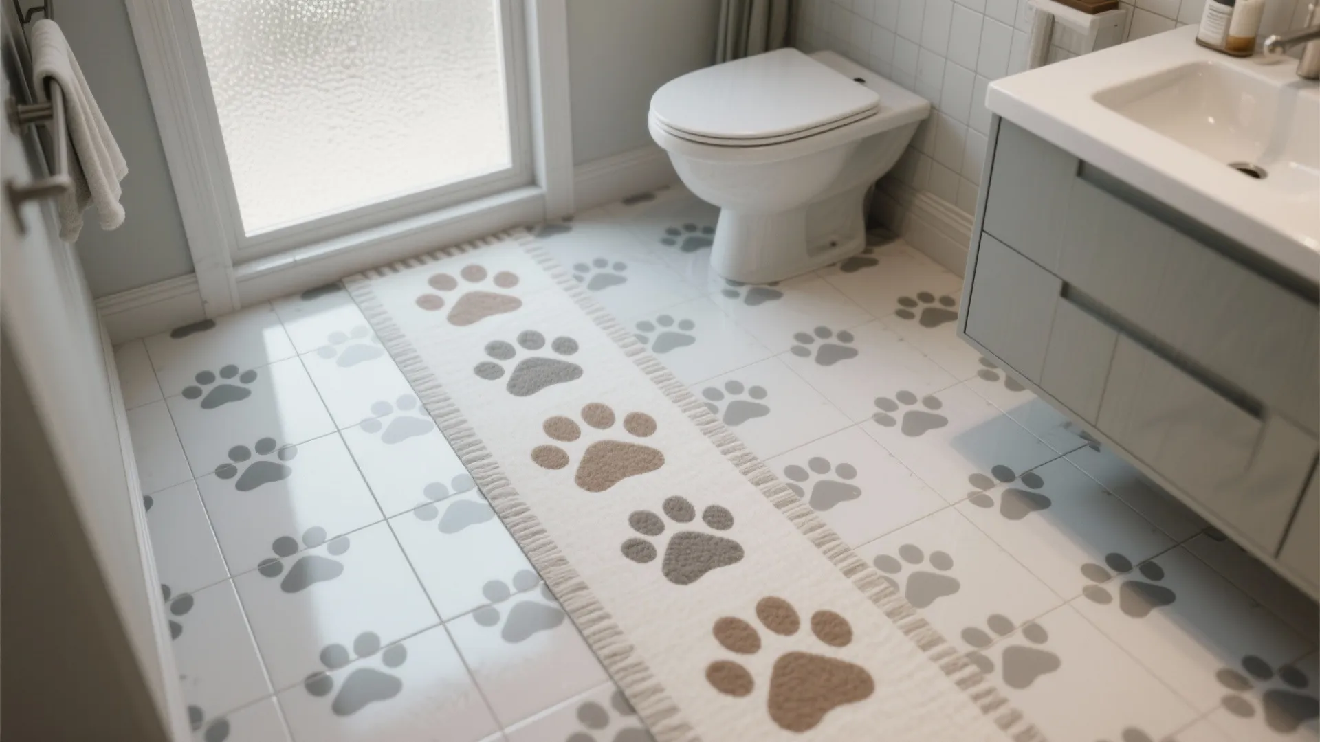 Paw-print accents for tiles and rugs