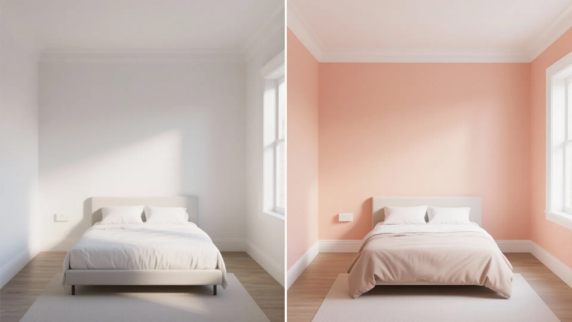 2. Peach Accent Wall with Crisp White Trim