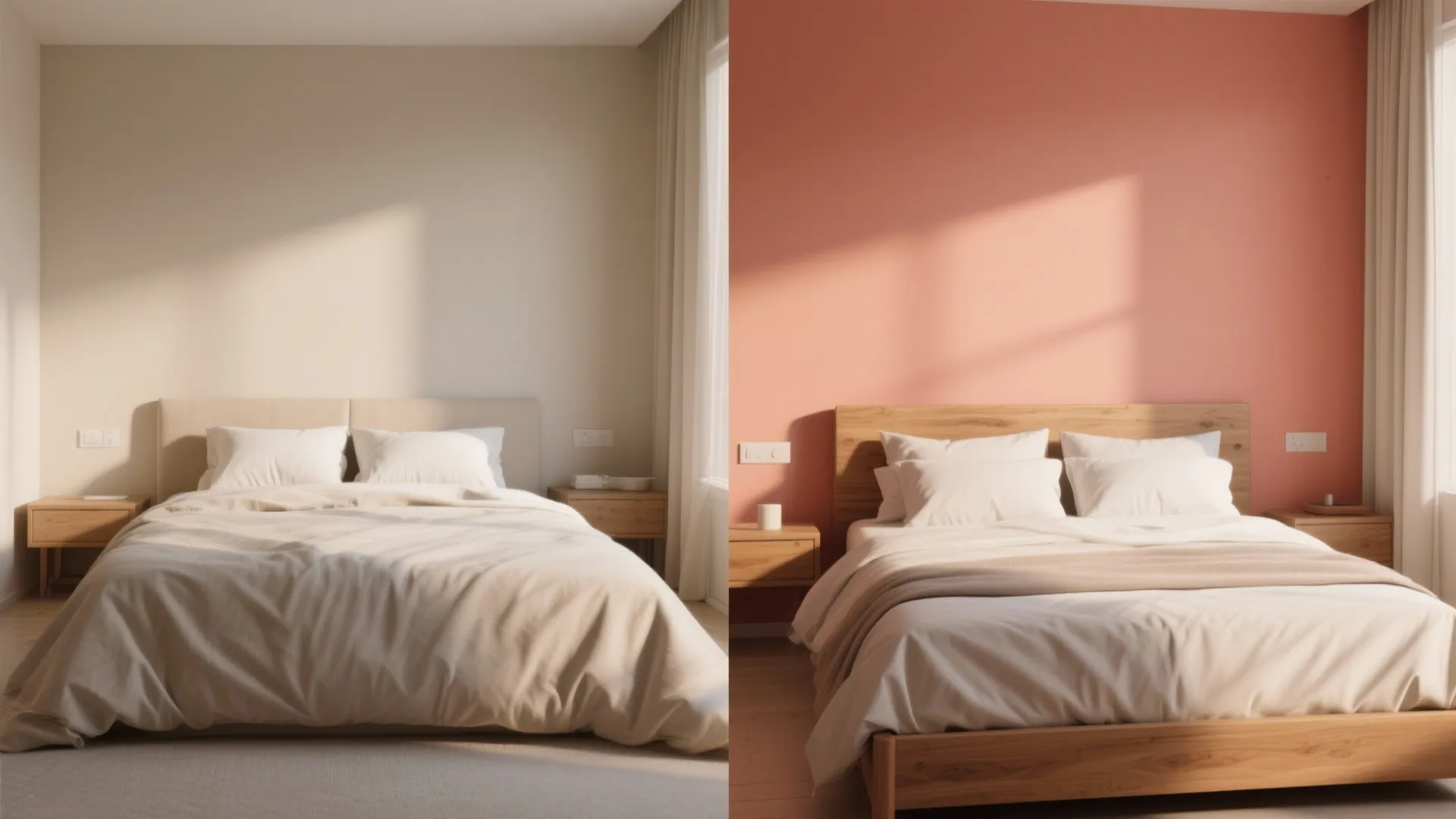 2. Peach accent wall behind beds or sofas