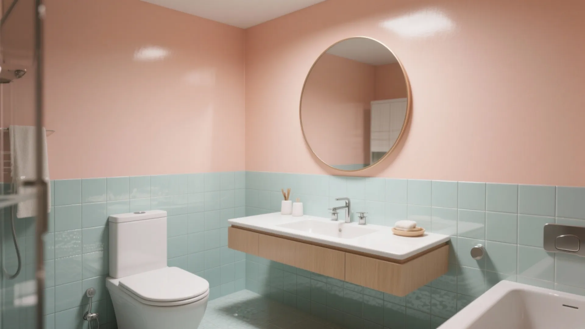 4. Use peach in bathrooms with cool tiles to balance warmth
