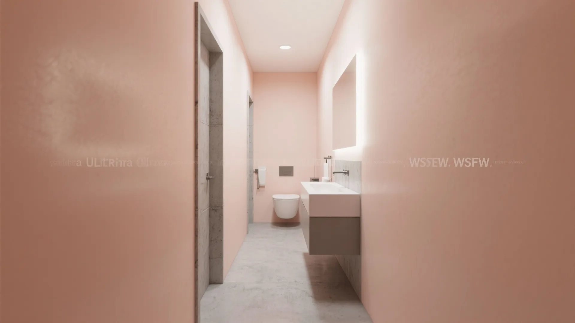 1. Soft Peach Walls with Concrete Gray Floor