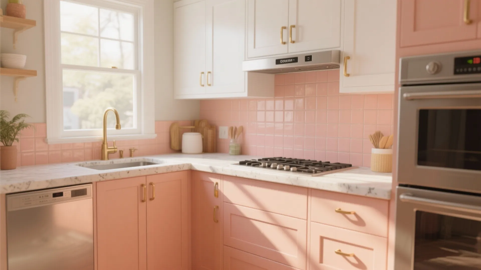 3. Peach in Small Kitchens: Cabinets or Backsplash
