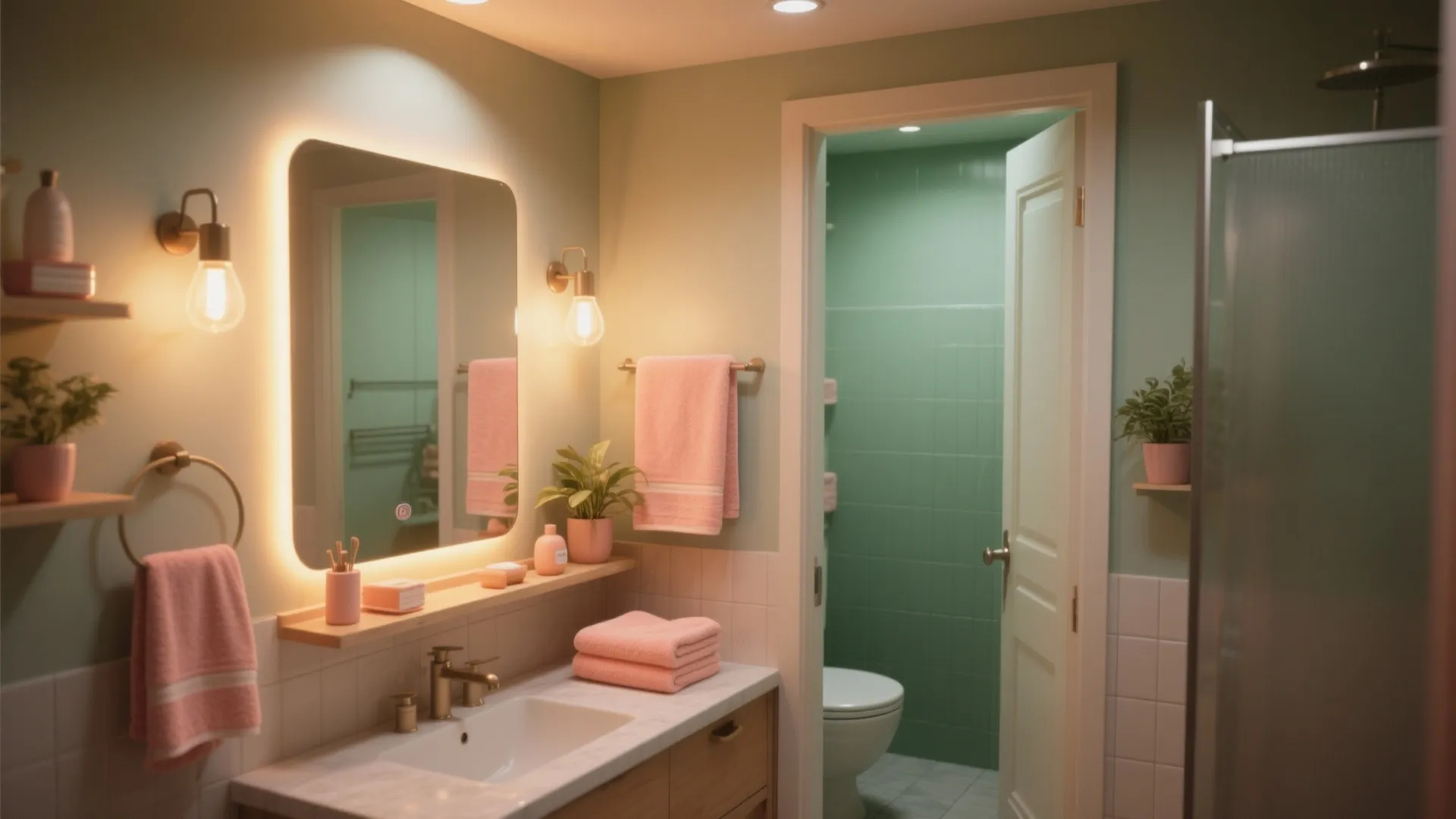 3. Layered Lighting and Peach Accents