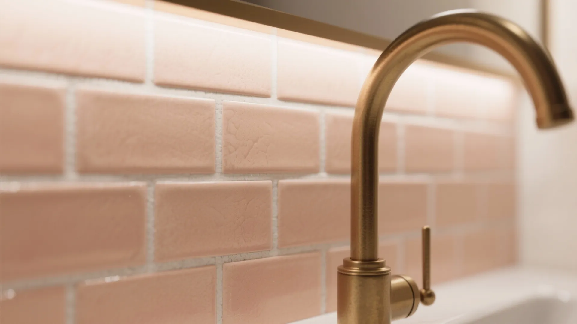 4. Bathroom Cheer: Peach Tiles and Muted Accents