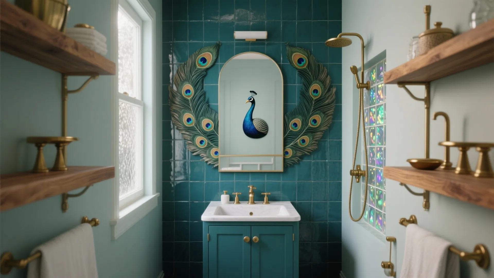 Peacock Bathroom Decor: 10 Inspiring Ideas: How to bring peacock colors, iridescent tiles, and feather motifs into small bathrooms — 5 creative inspirations from a designer with 10+ years' experience.