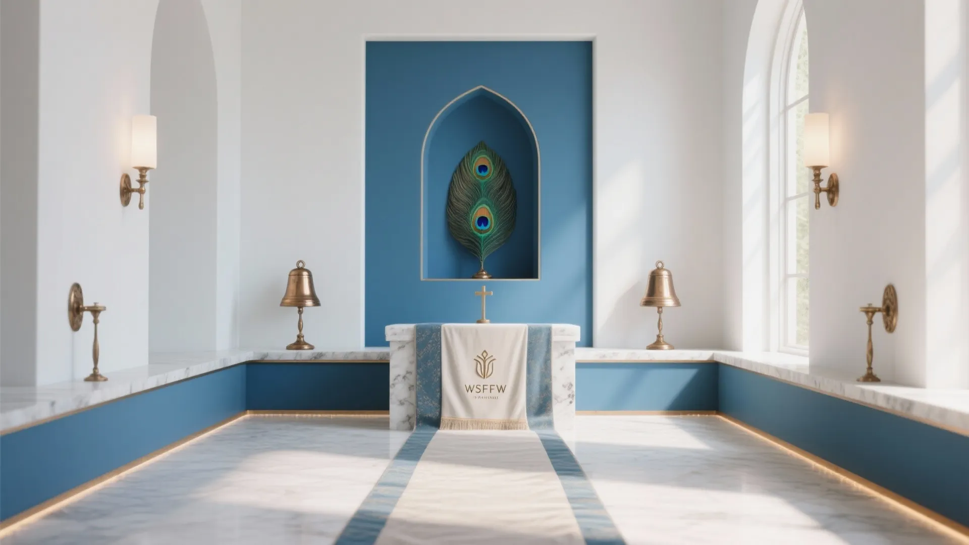 5) Peacock Blue with Soft White and Bronze