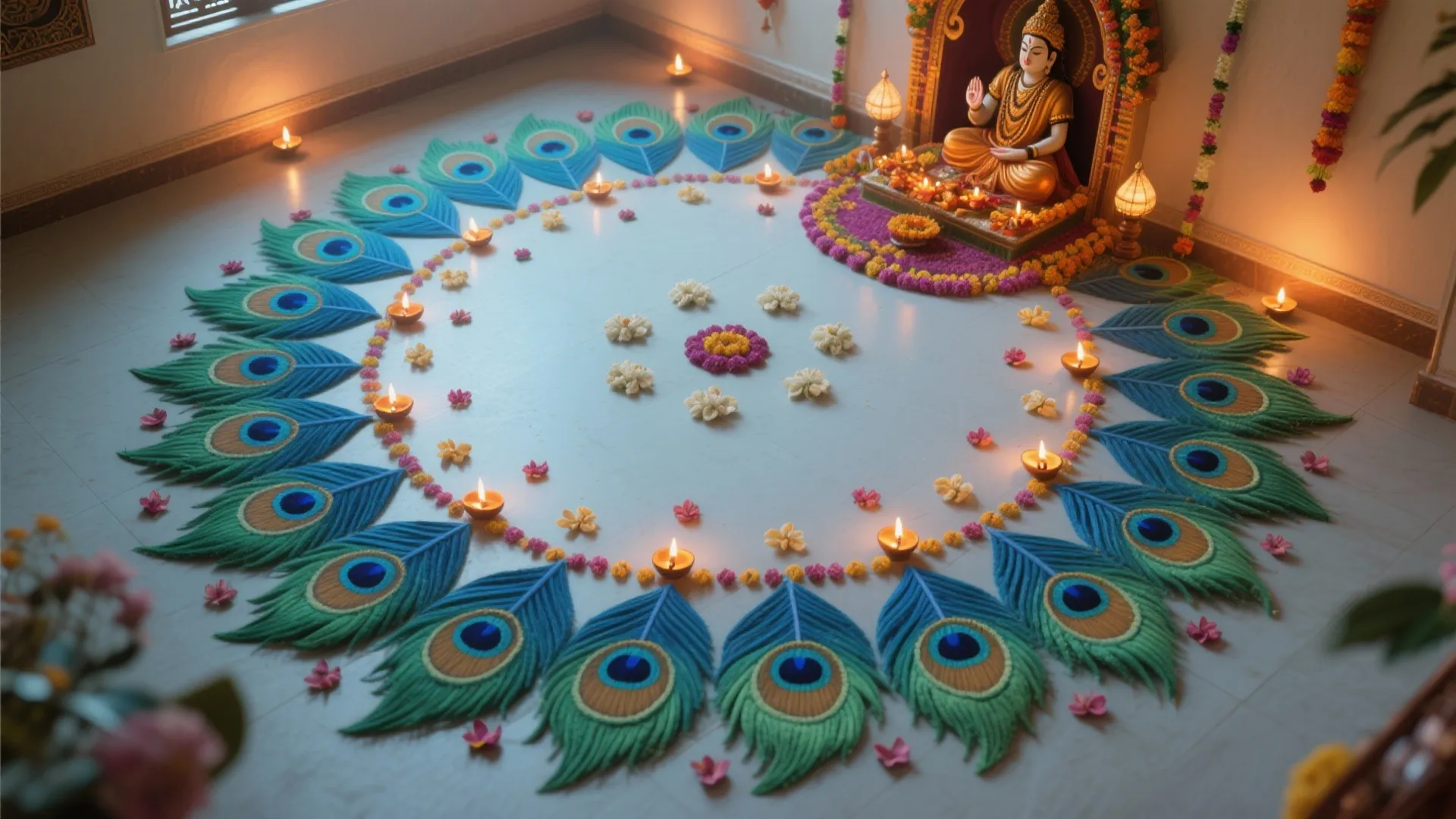 Peacock Feather Border with Floral Fill