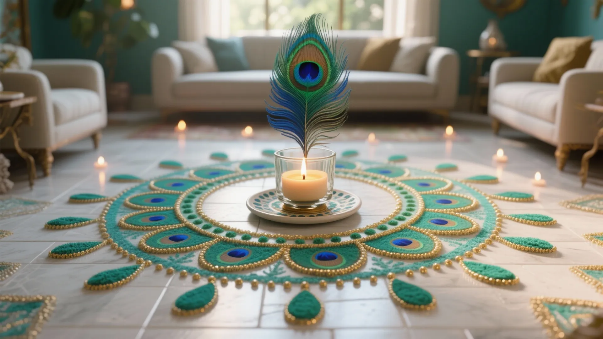 Peacock and Diya Radiant Mandala
