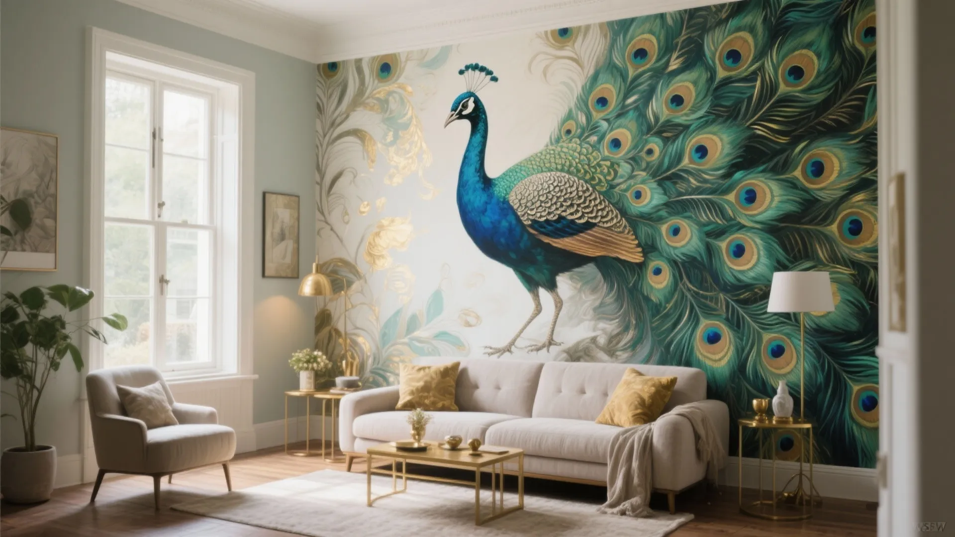 Elegant Peacock Mural