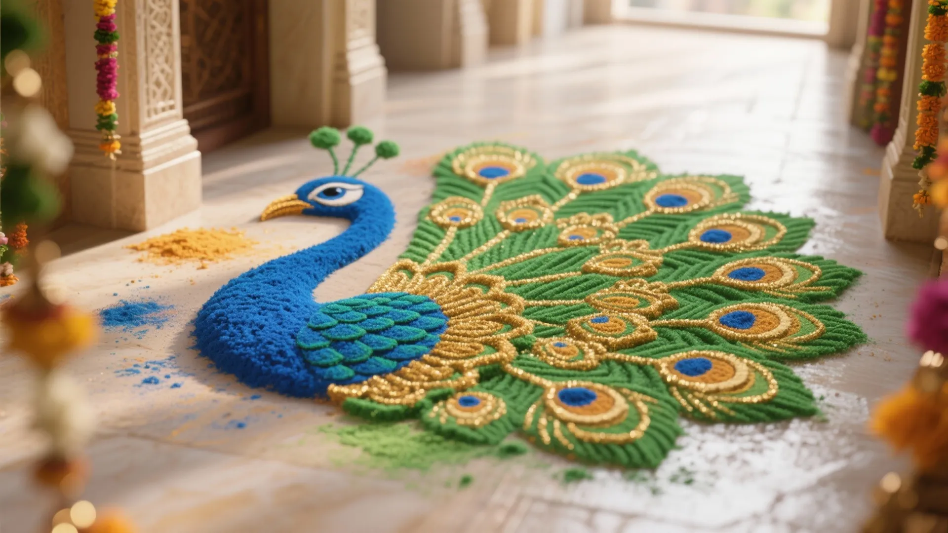 Peacock Pattern with Colored Powder