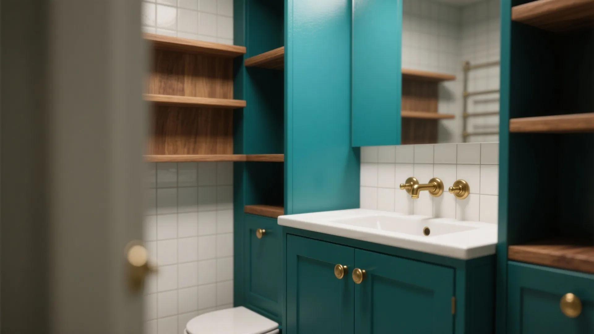 2. Jewel-Toned Vanity and Cabinetry