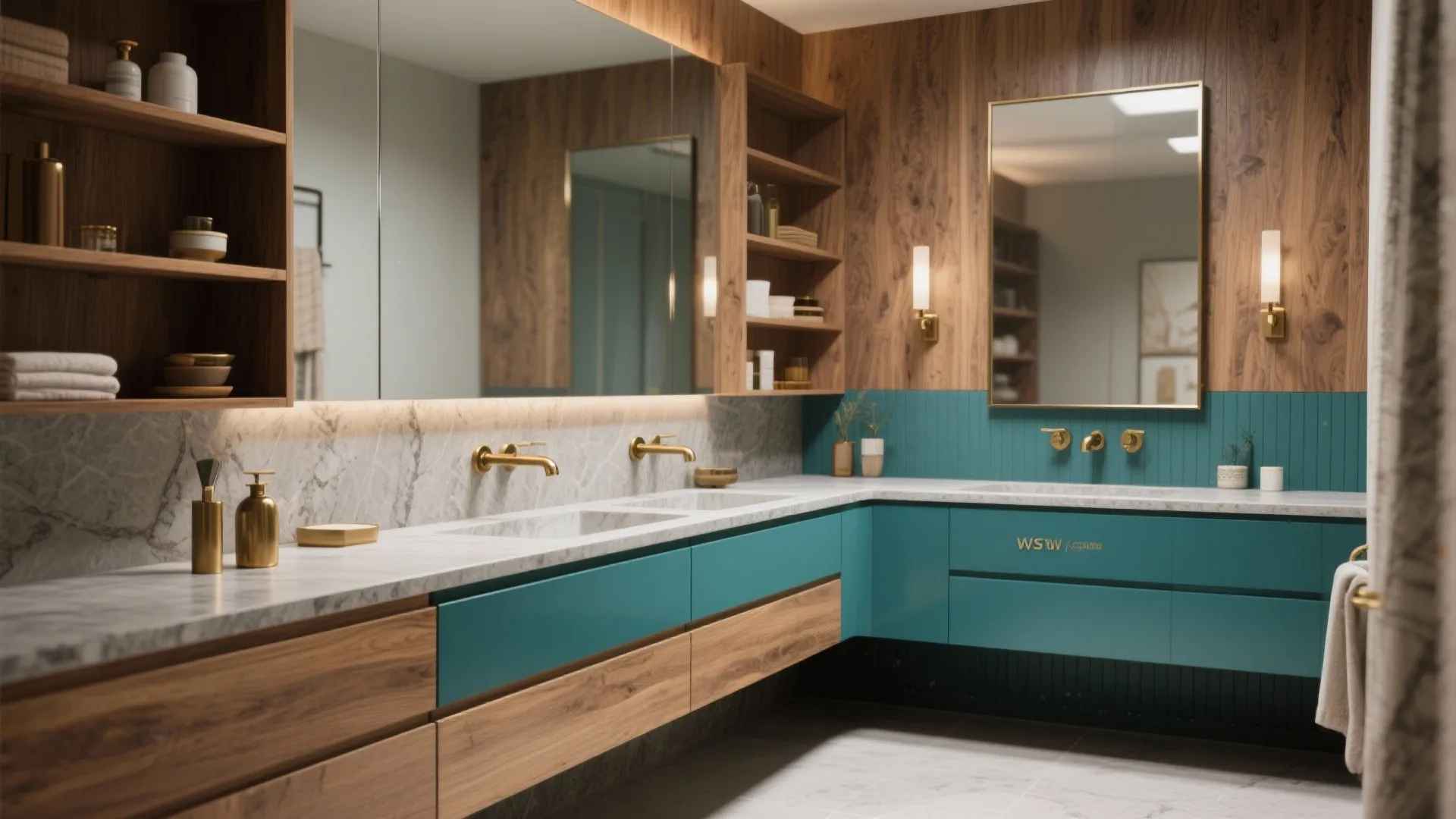 5. Layered Texture: Wood, Brass, and Peacock Hues