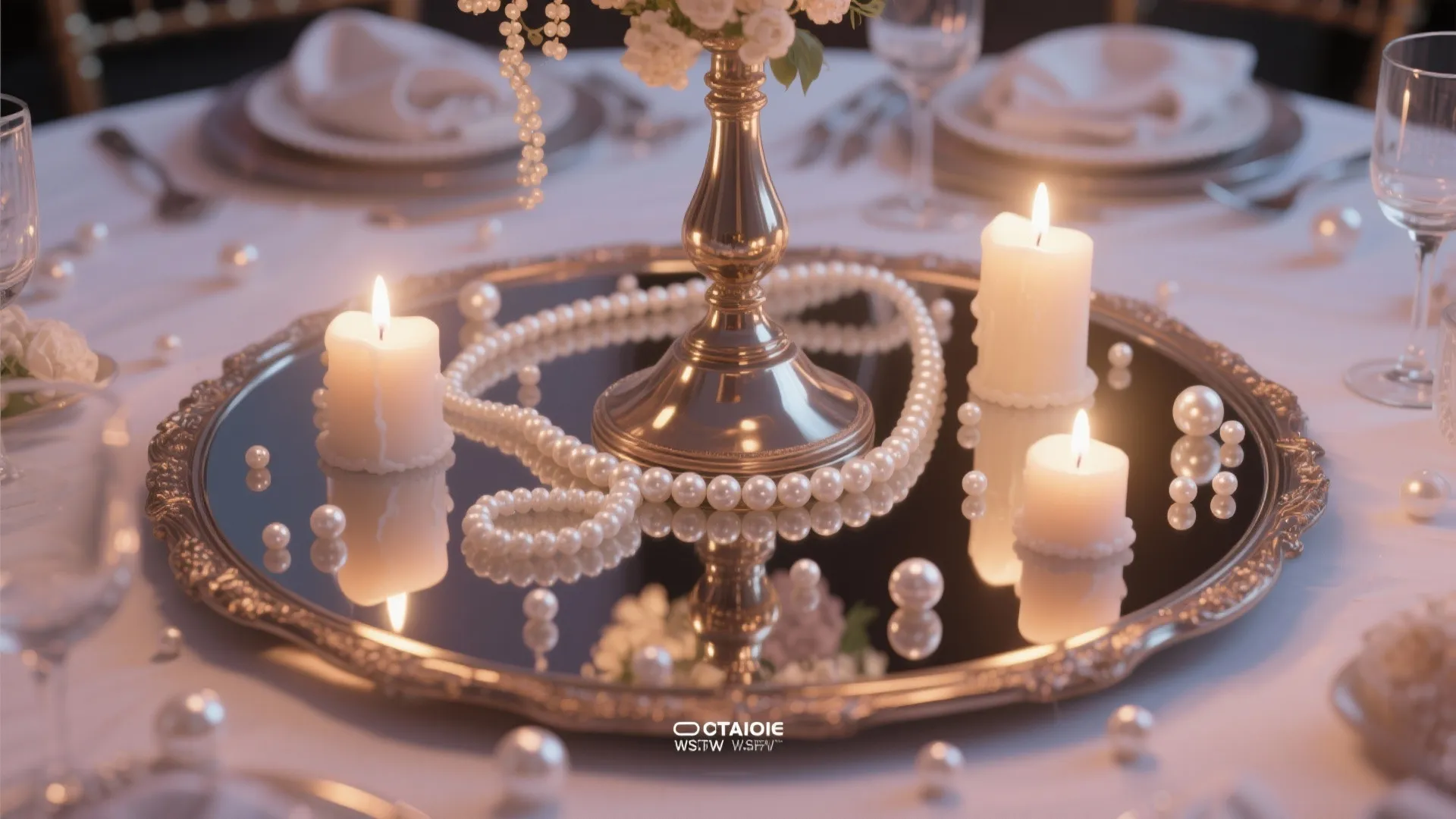 Tip 10: Layered Pearl & Mirror Centerpieces