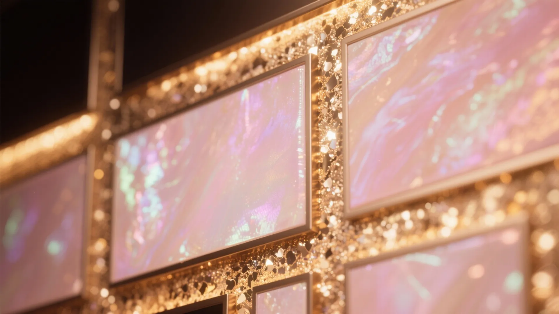 Macro detail of a pearlescent panel showing metallic undercoat and shifting tinted glaze highlights.