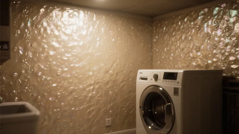 Luxury Laundry Room with Iridescent Wall Tiles