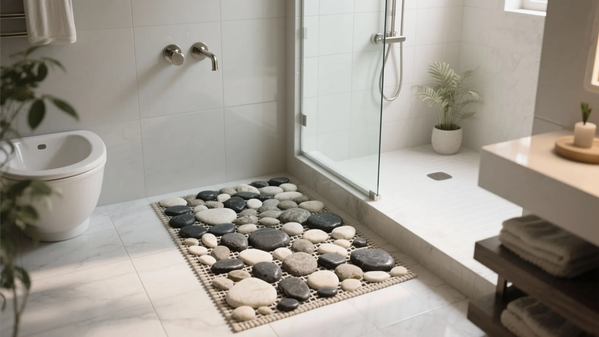 Pebble and river-rock mats for a spa vibe