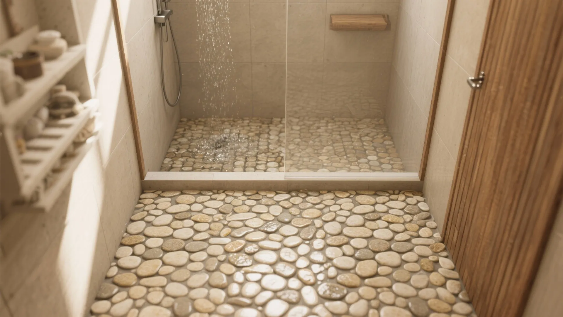 3. Pebble mosaic floor for texture and slip resistance