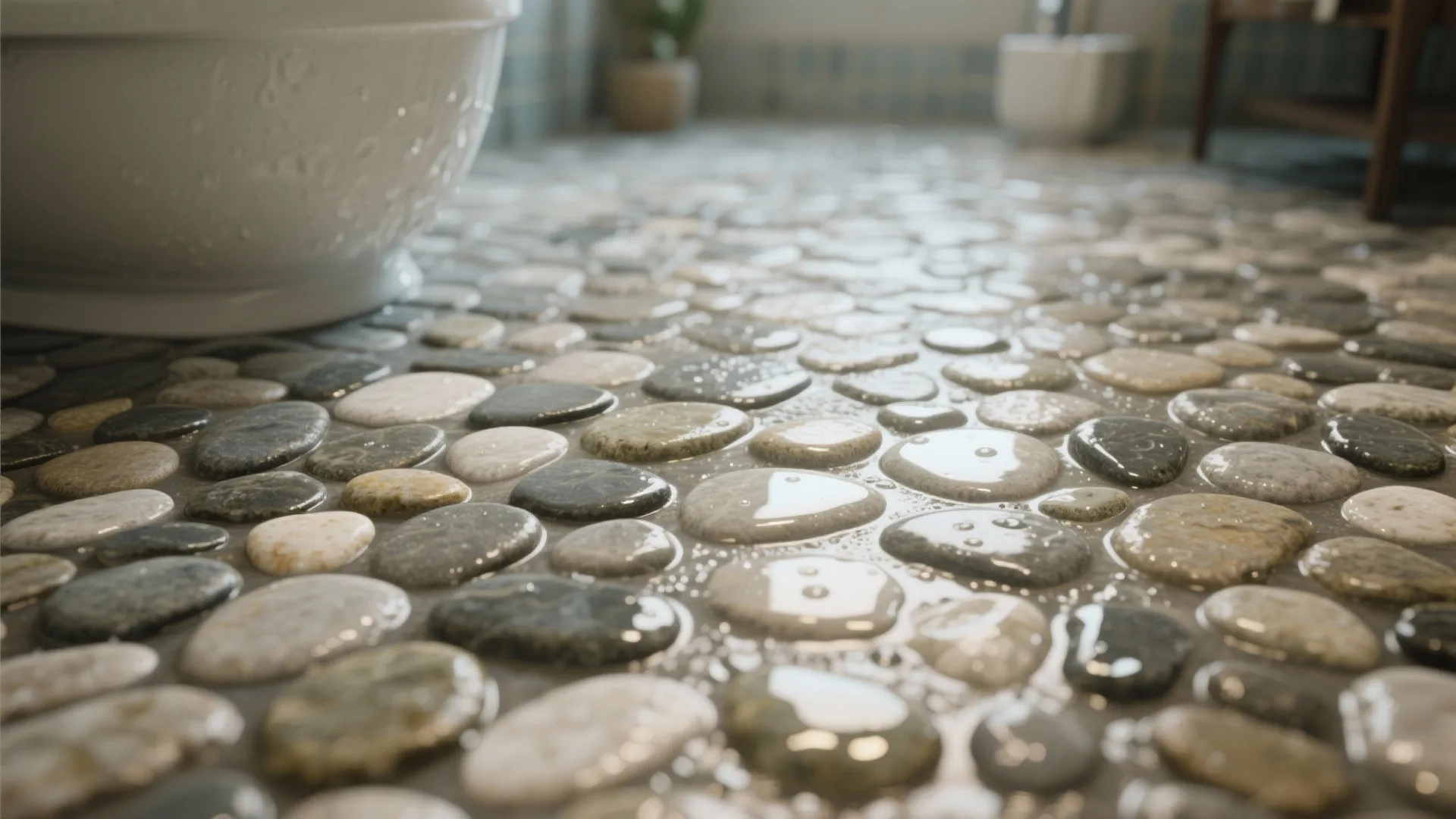 8. Stone or Pebble Flooring