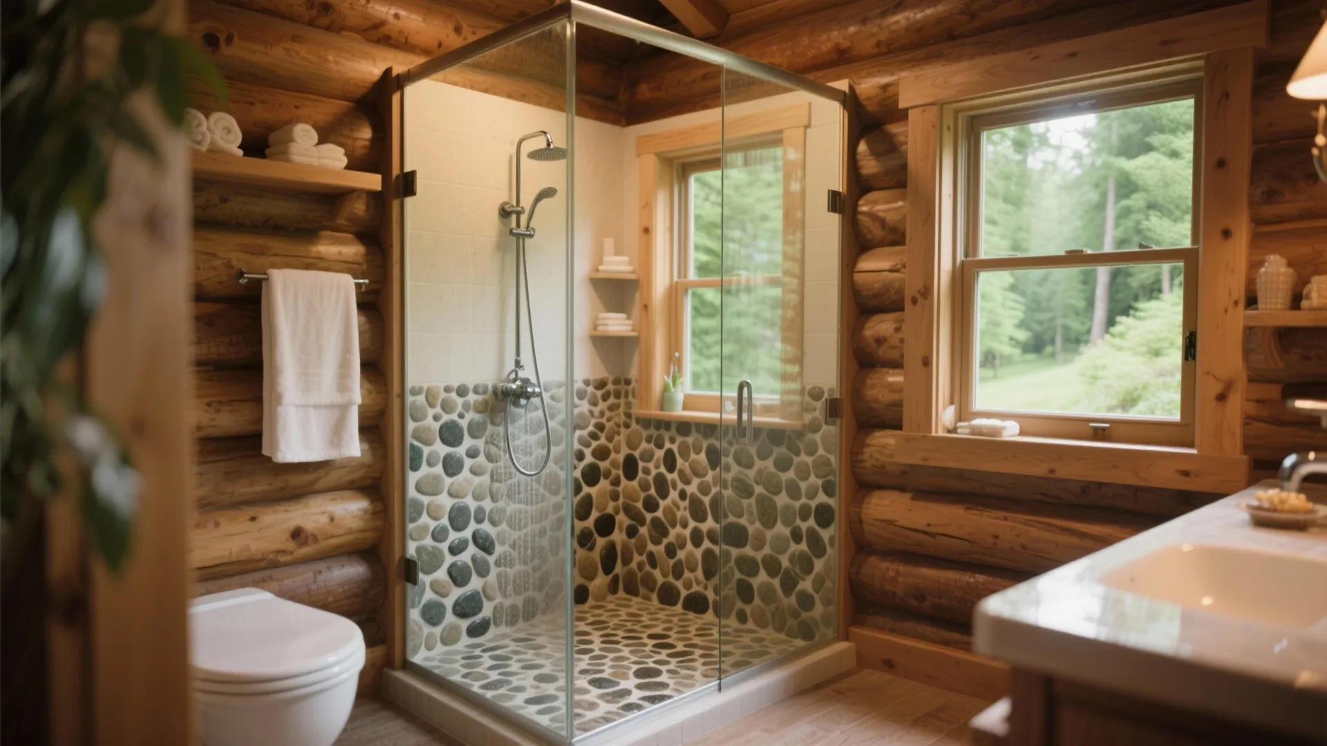 6. Walk-In Shower with Pebble Floor