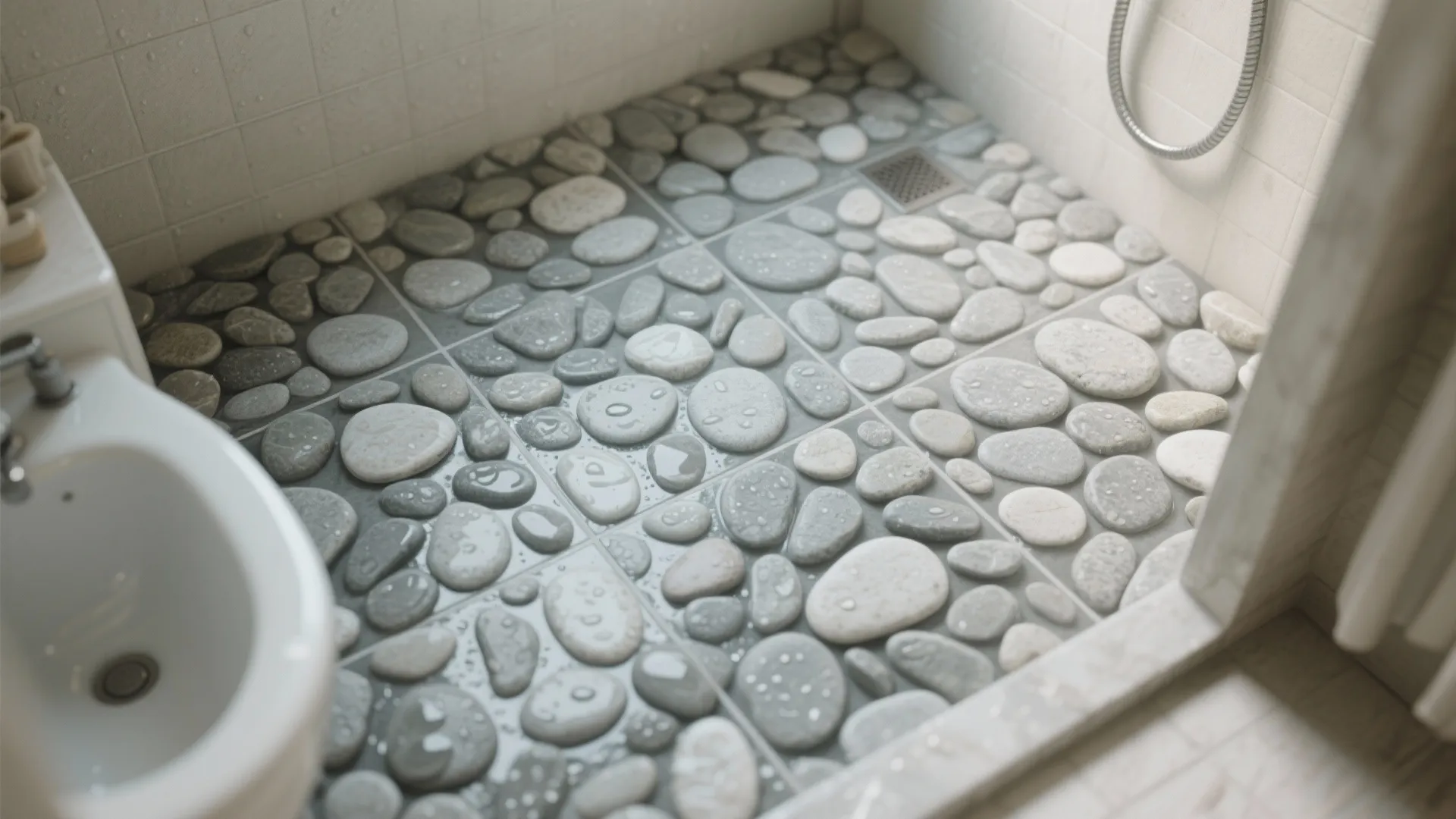 3. Pebble-Floor Shower for Natural Texture