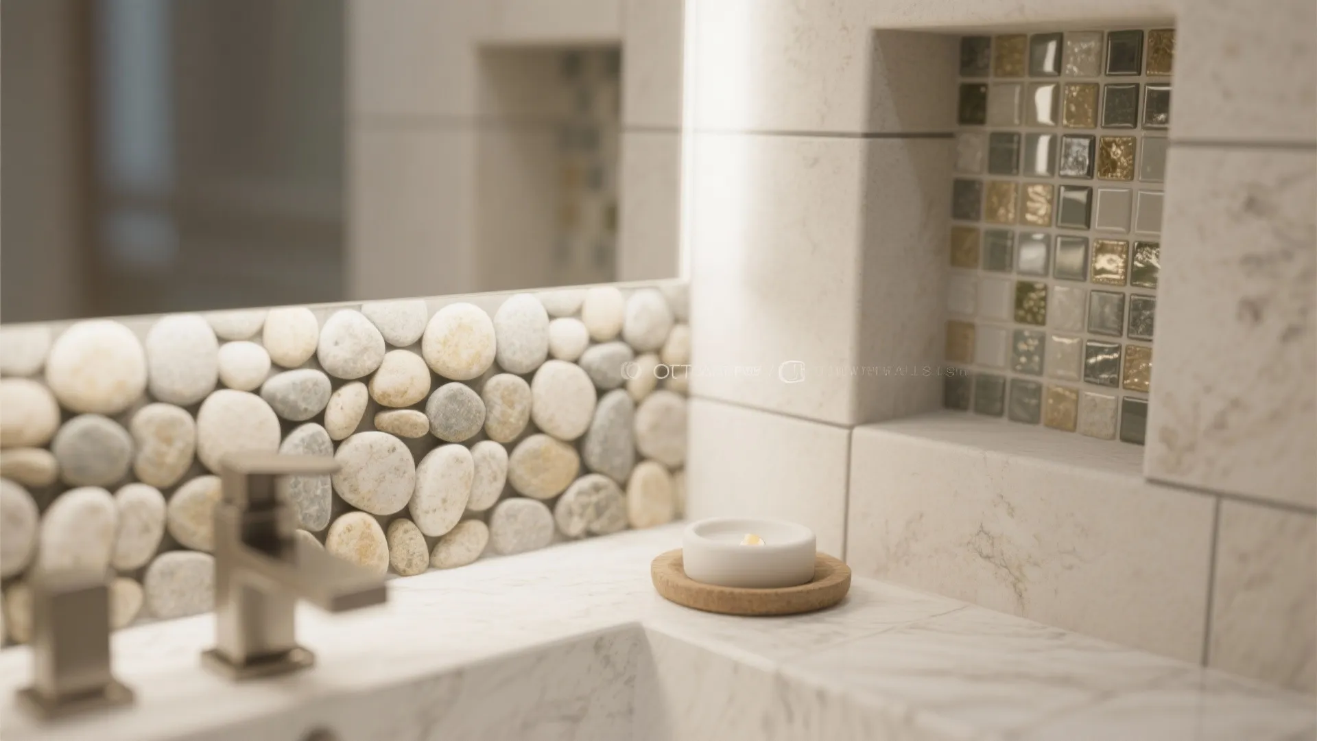 2. Pebble and mosaic accents for texture without clutter