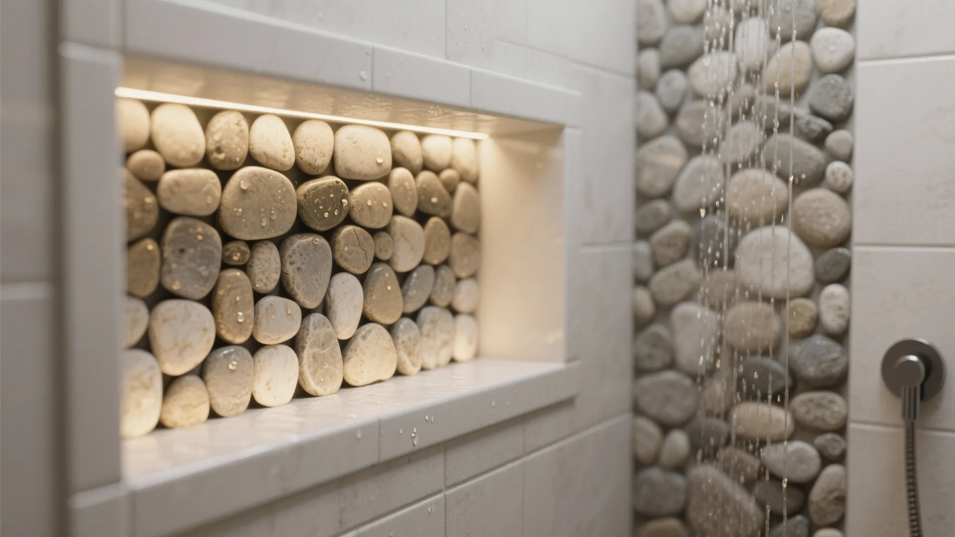 Pebble Feature Wall and Niche: A Vertical Natural Focal Point