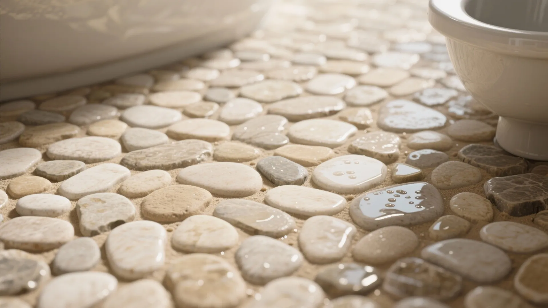 9. Pebble or Sand-Toned Flooring