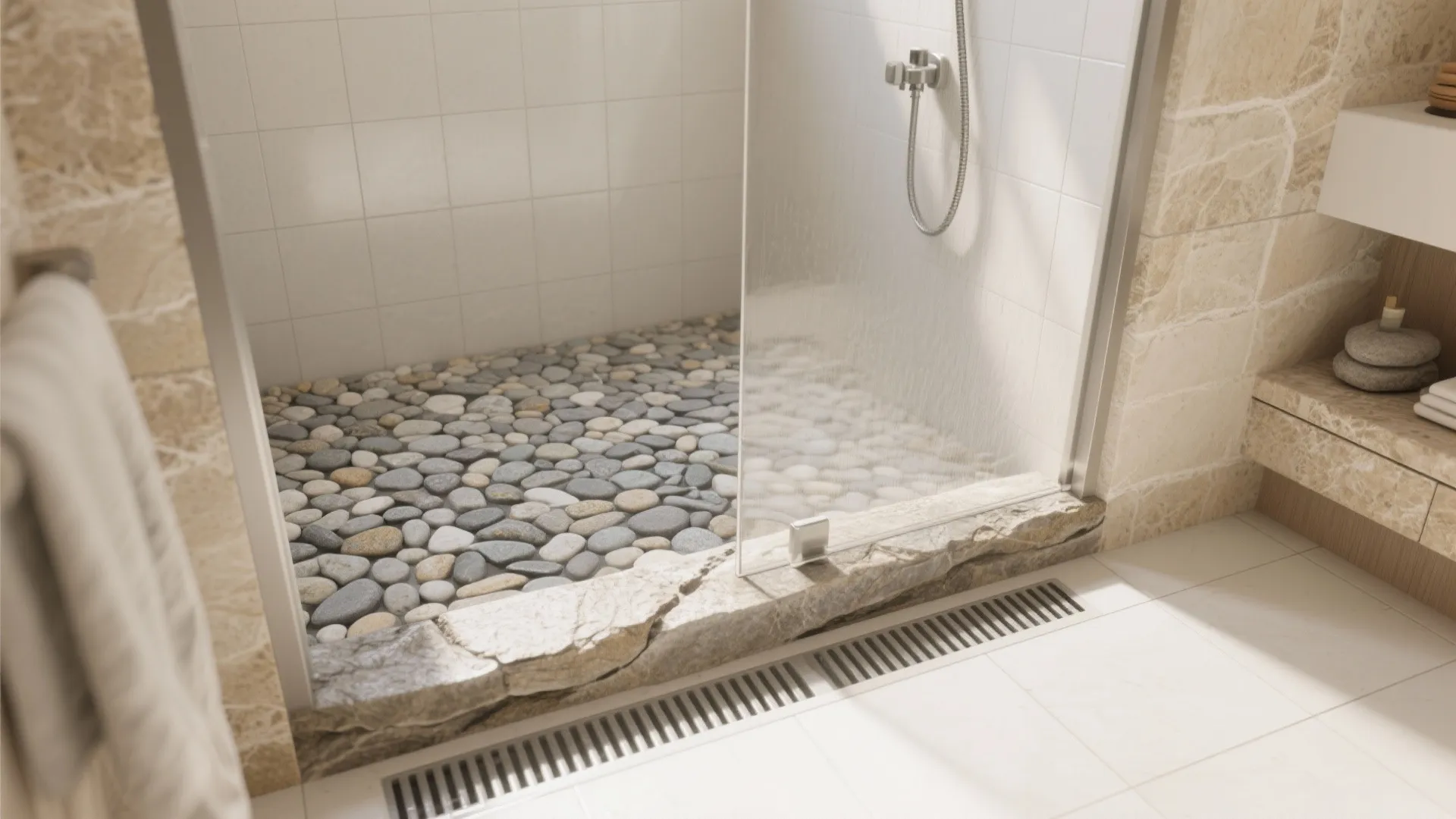 Pebble and Flamed Stone Accents in Wet Zones