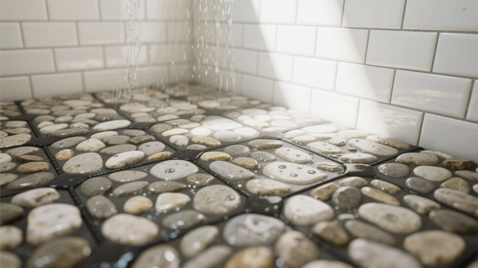 3. Tactile Tiles: Pebble Floors and Subway Walls