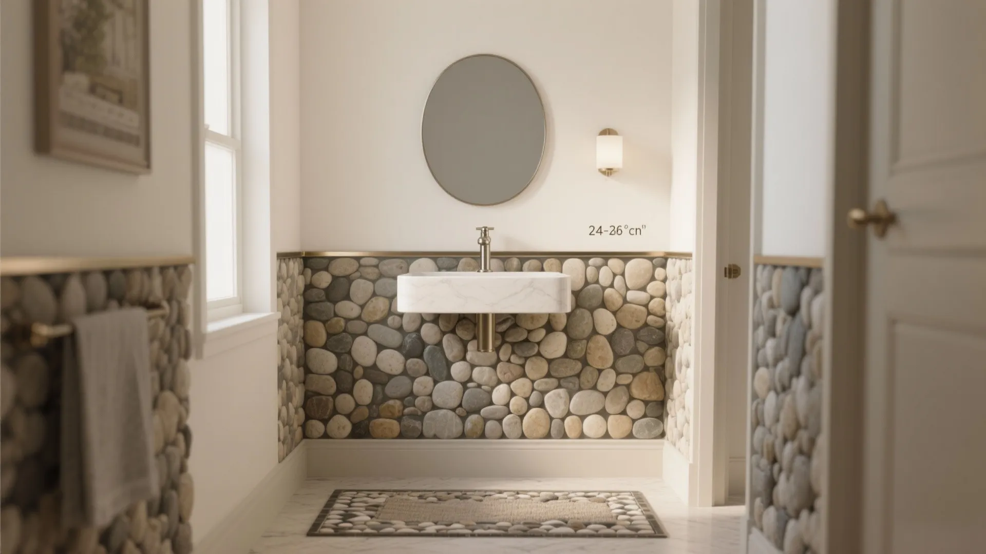 Accent With Pebble: Wainscot, Rug-Effect Inlay, or Vanity Splash