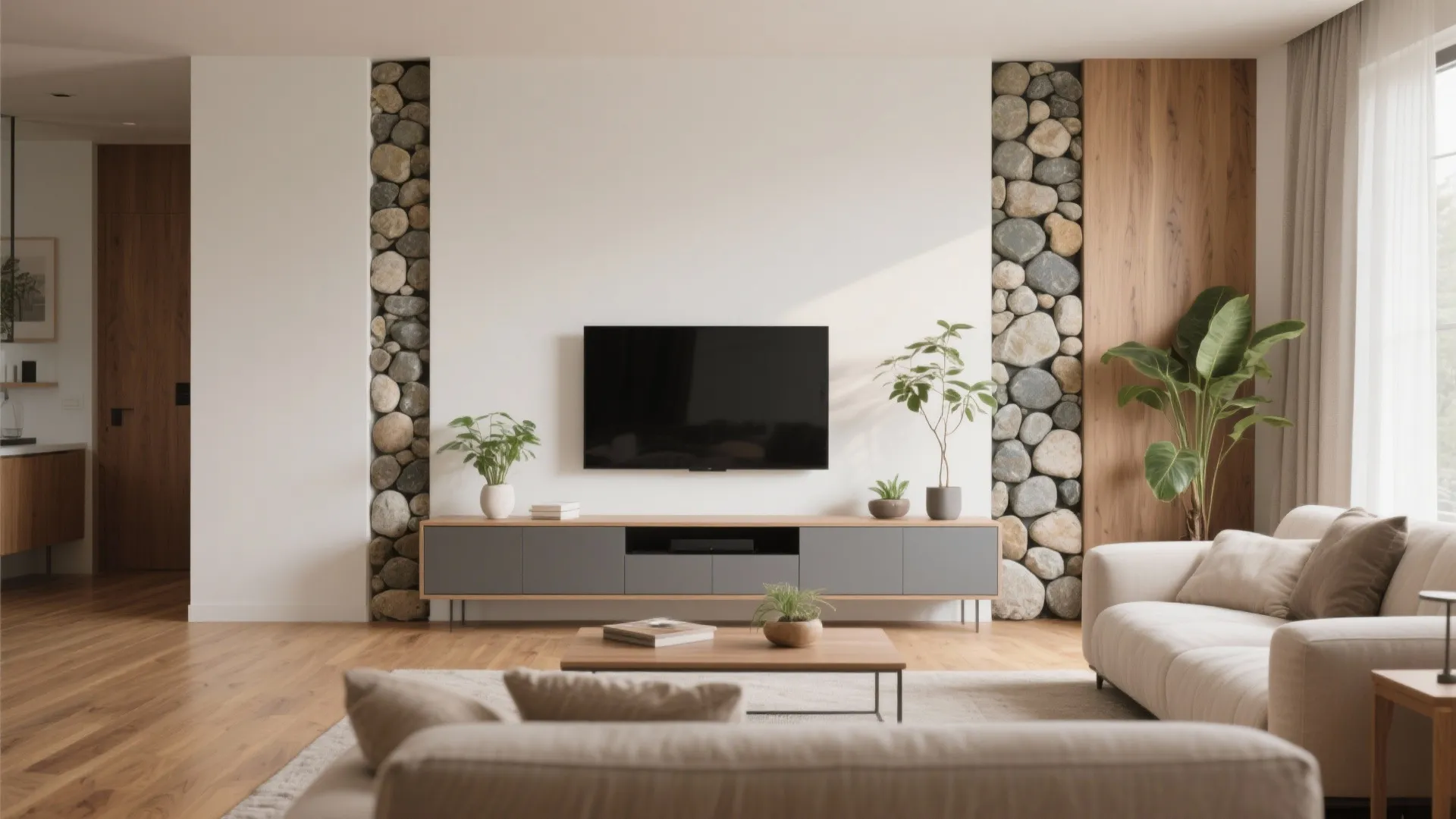 5. Stone or Pebble Feature Walls