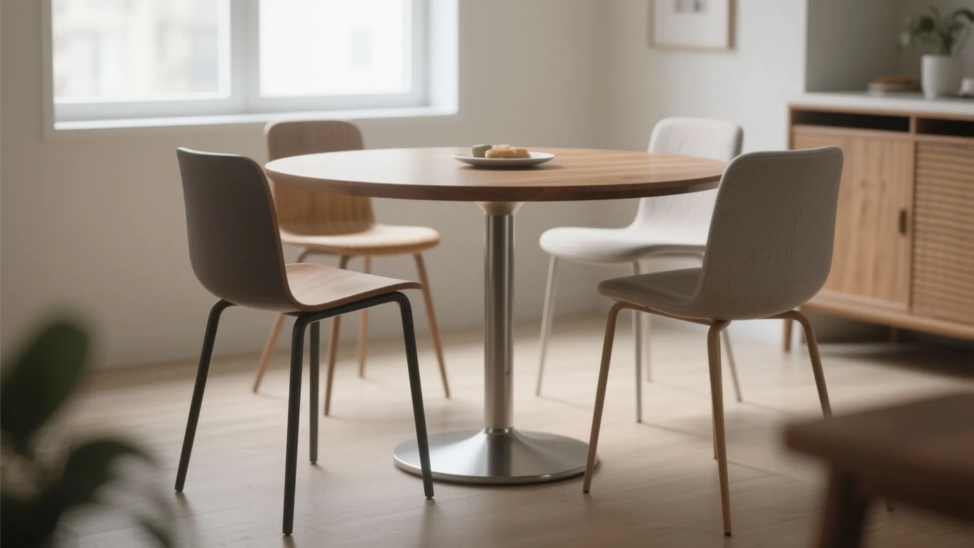 5. Pedestal and legless tables to maximize legroom