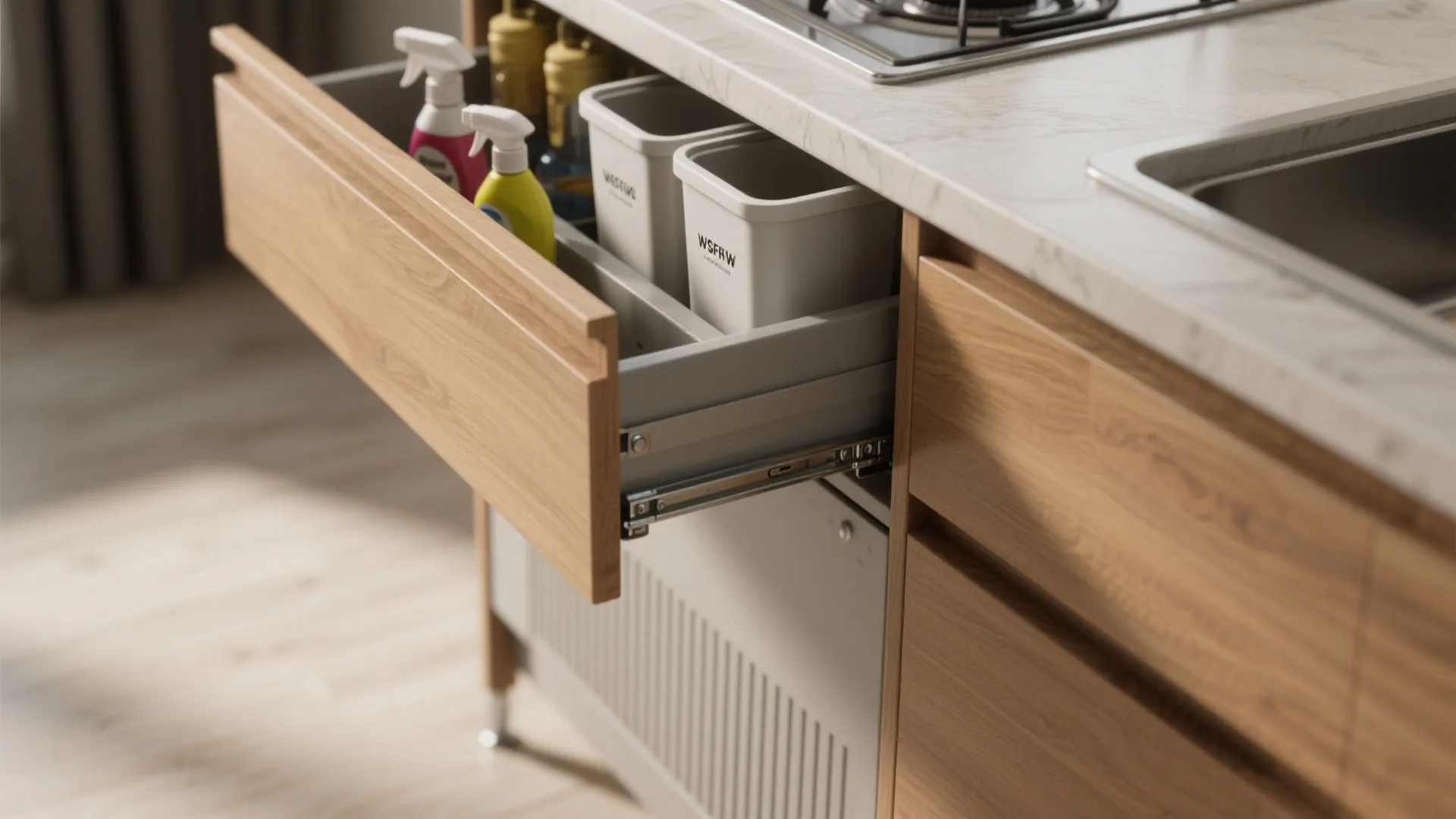 4. Pedestal drawers and tilt-out shelves