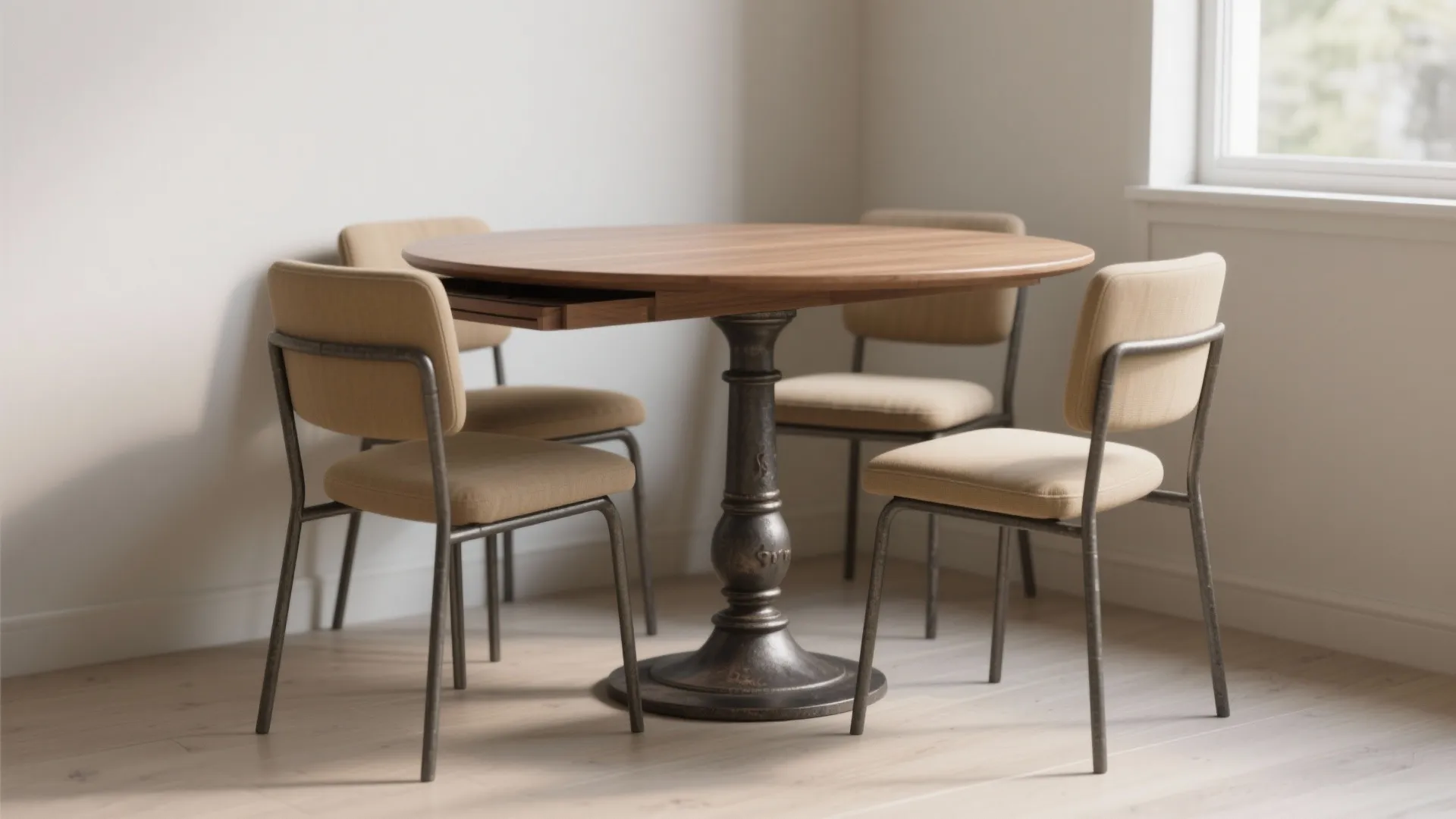 2. Pedestal base round drop leaf for maximum legroom