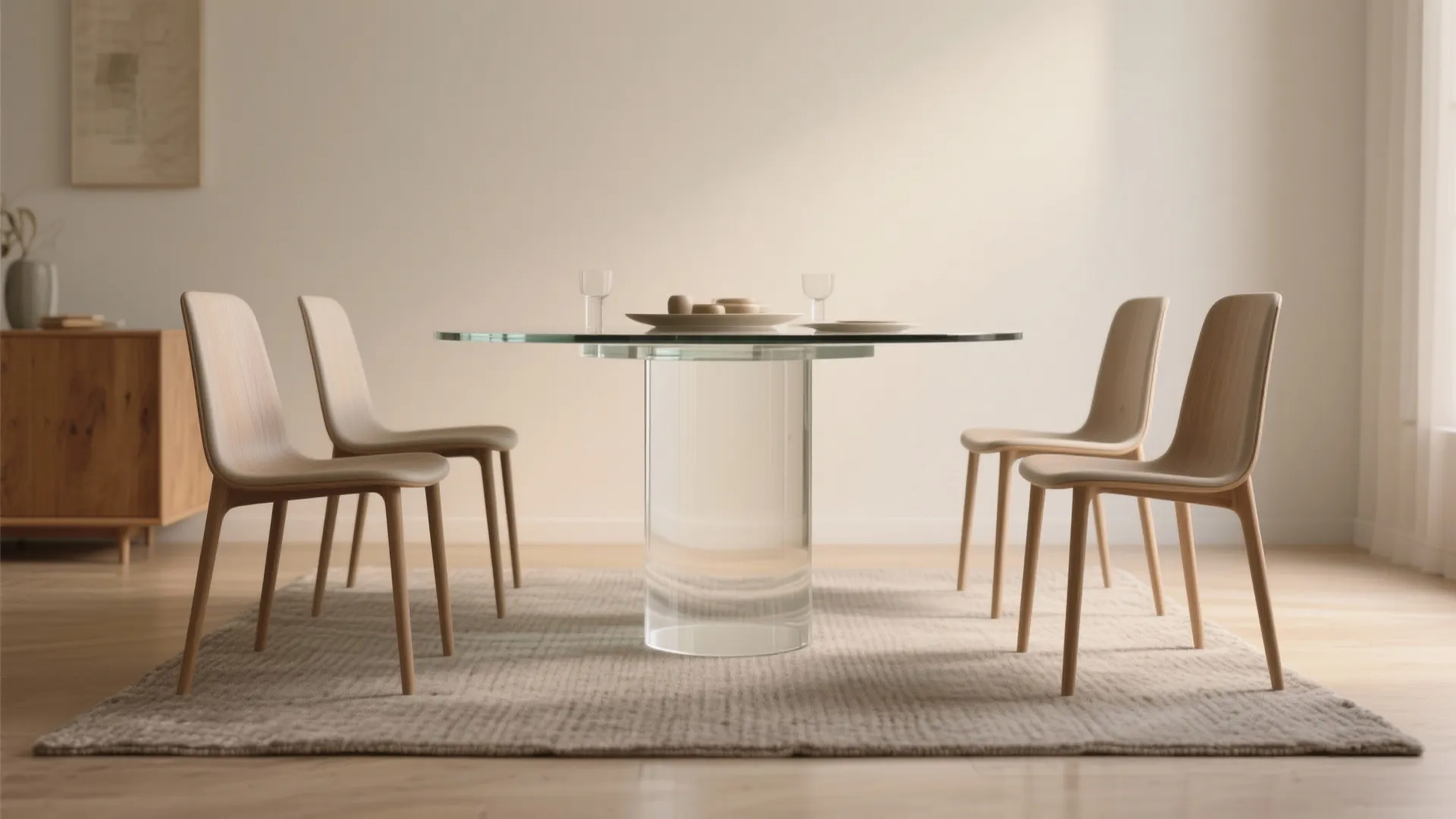 1. Minimalist pedestal base — let the glass float