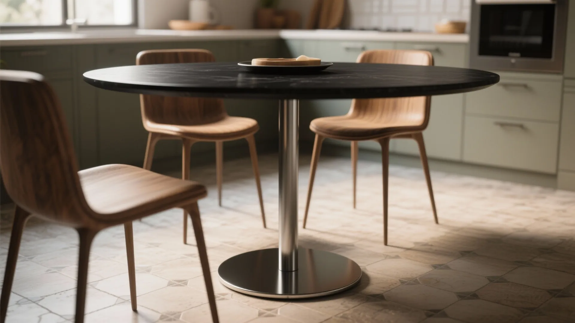 1. Slim pedestal base for maximum legroom