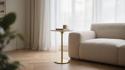 Serene Living Room with Gold Accent Table
