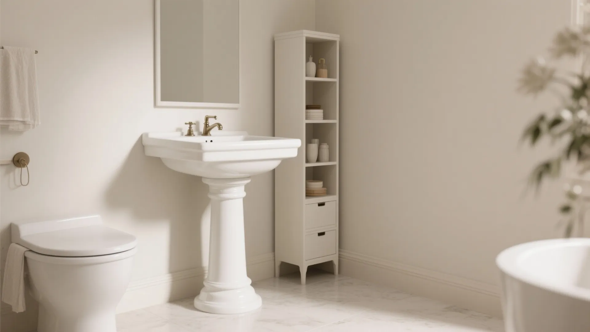 9. Pedestal Sinks with Storage Nearby
