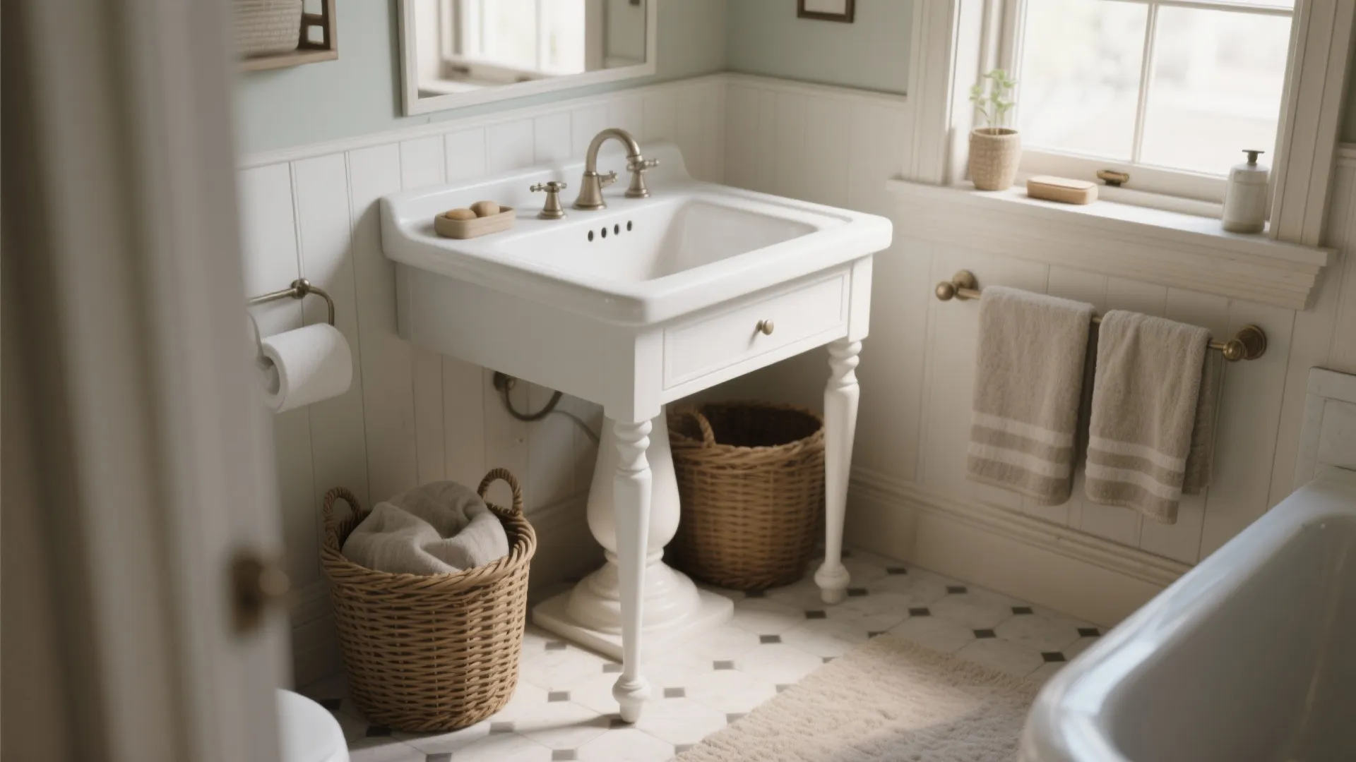 4. Freestanding Pedestal Sink or Vanity with Turned Legs