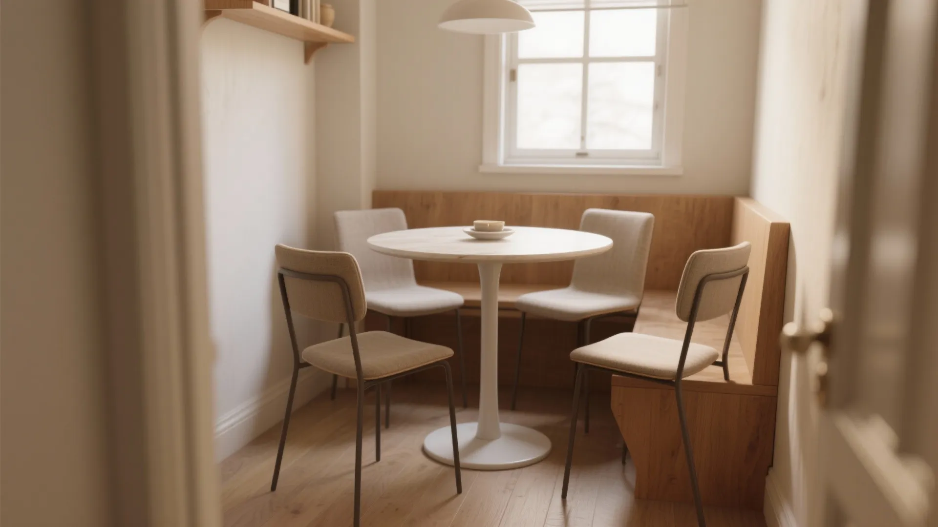 1. Compact pedestal table + slim chairs