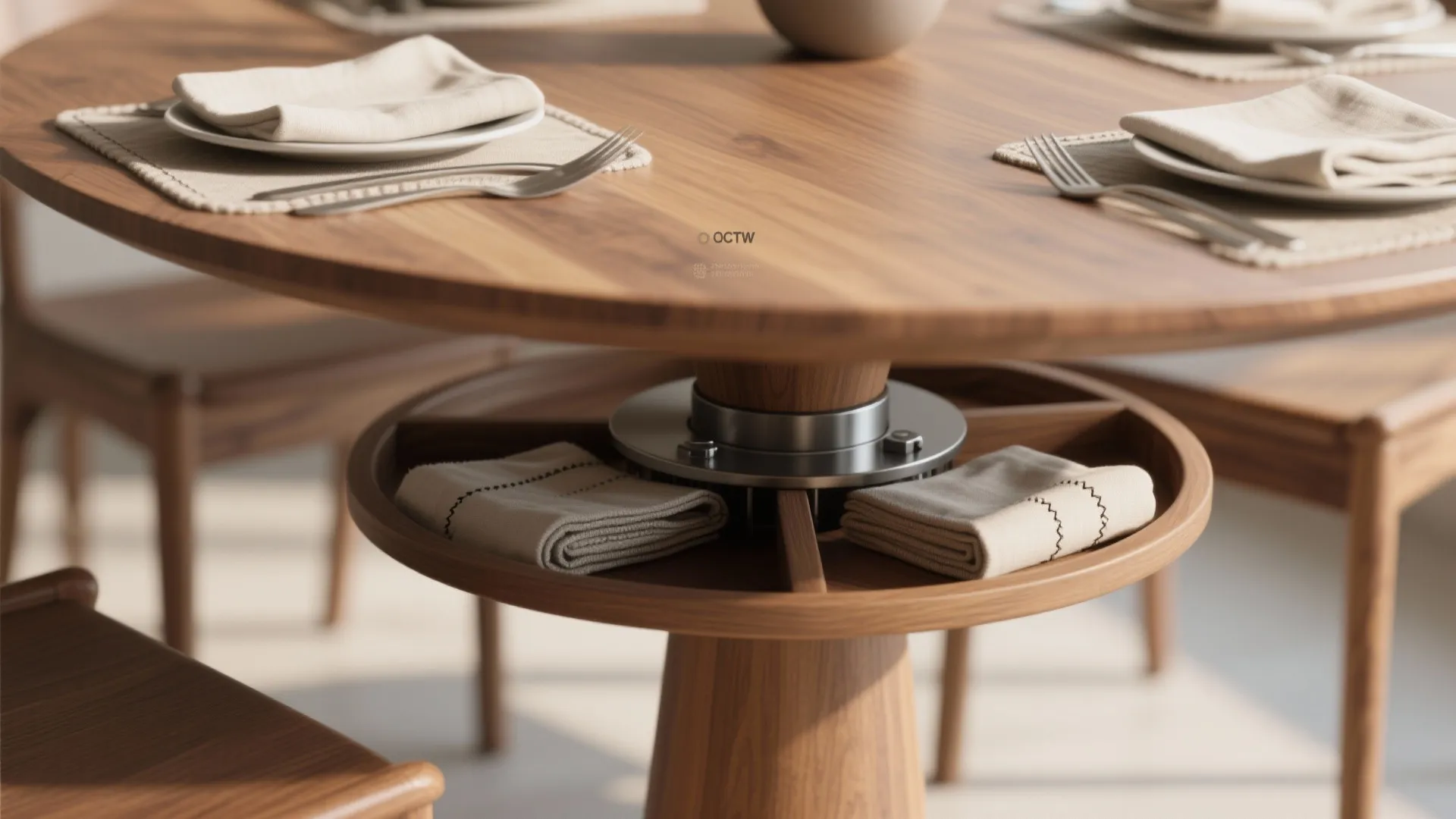 1. Slim pedestal table with built-in storage