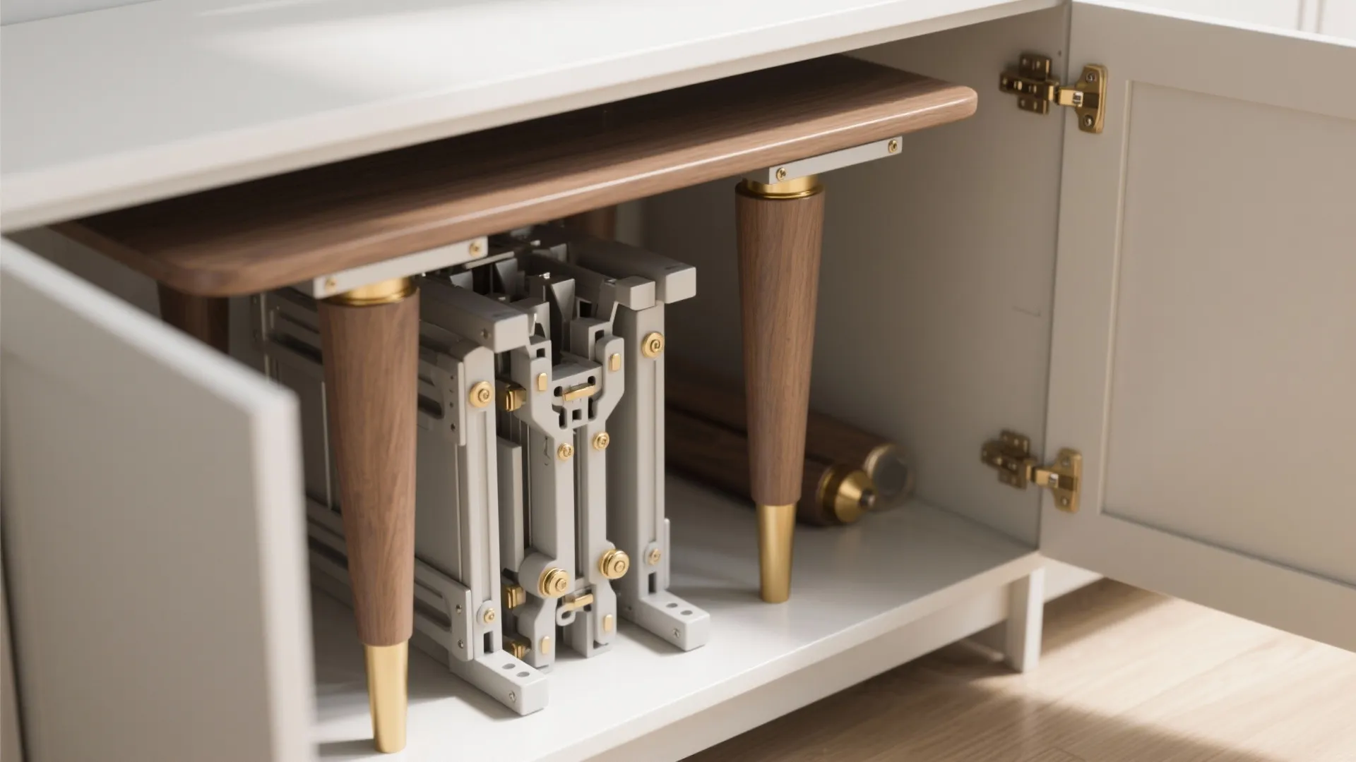 Collapsible pedestal table that stows in a cabinet