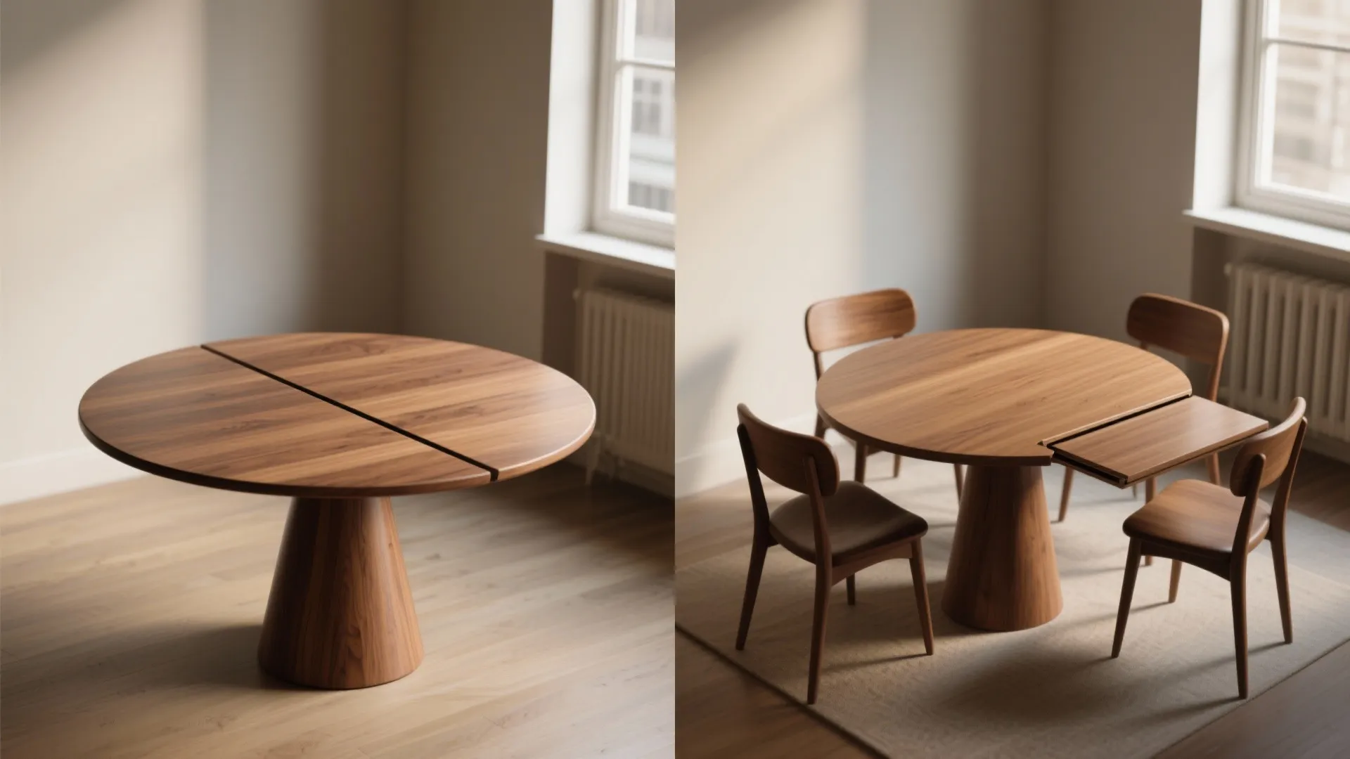 1. Pedestal round table with a drop-in leaf